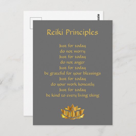 Reiki beginselen grijs en goud briefkaart (Voorkant / Achterkant)