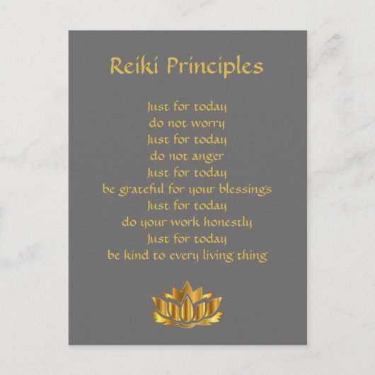 Reiki beginselen grijs en goud briefkaart (Voorkant)