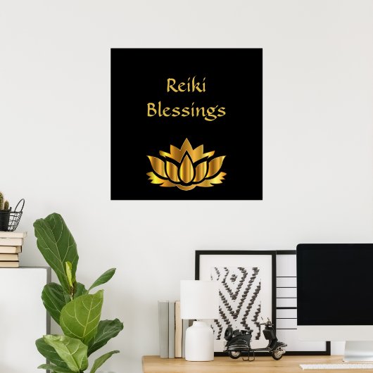 Reiki Blessings Black/Gold Poster (Thuiskantoor)