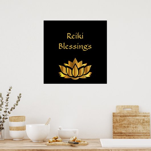 Reiki Blessings Black/Gold Poster (Keuken)