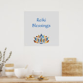 Reiki Blessings White/Gold/Blue lotus flower Poster (Keuken)