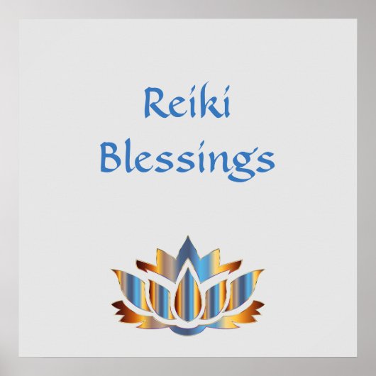 Reiki Blessings White/Gold/Blue lotus flower Poster (Voorkant)