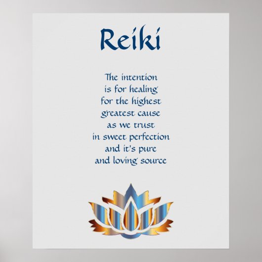 Reiki Blue/Gold lotus flower Poster (Voorkant)