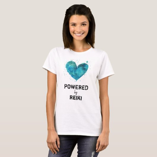 *~* Reiki Blue Turquoise Waterverf Heart T-shirt (Voorkant volledig)
