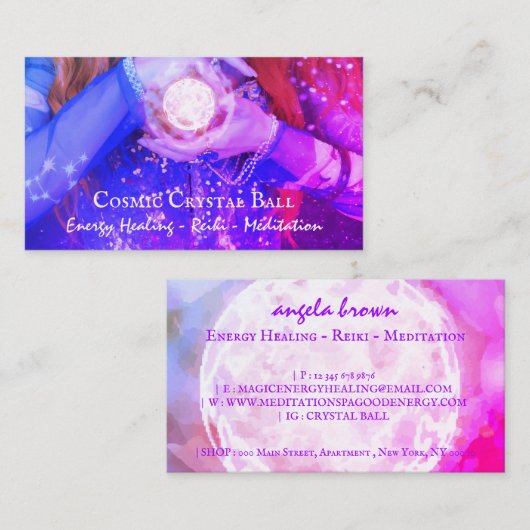 Reiki Crystal Ball Fortune Tell Energy Heal Hands Visitekaartje (Voorkant / Achterkant)