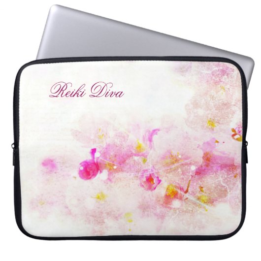 Reiki Diva Pink Blossom laptop hoesje Sleeve (Voorkant)