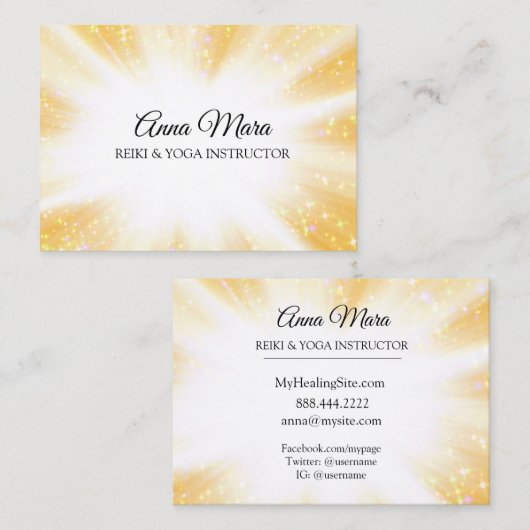 ~ Reiki Energy Gold Healing Sparkle Rays Visitekaartje (Voorkant / Achterkant)