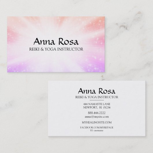 *~* Reiki Energy Rays Healing Bursts Sparkles Visitekaartje (Voorkant / Achterkant)