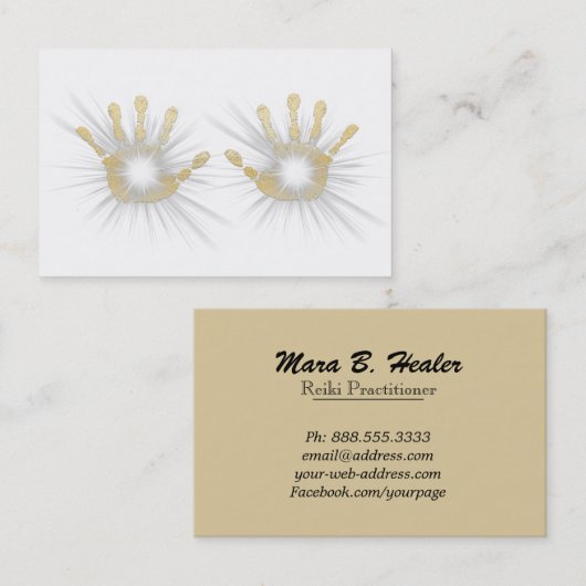 *~* Reiki Gold Foil Hands Healing Radiating Visitekaartje (Voorkant / Achterkant)