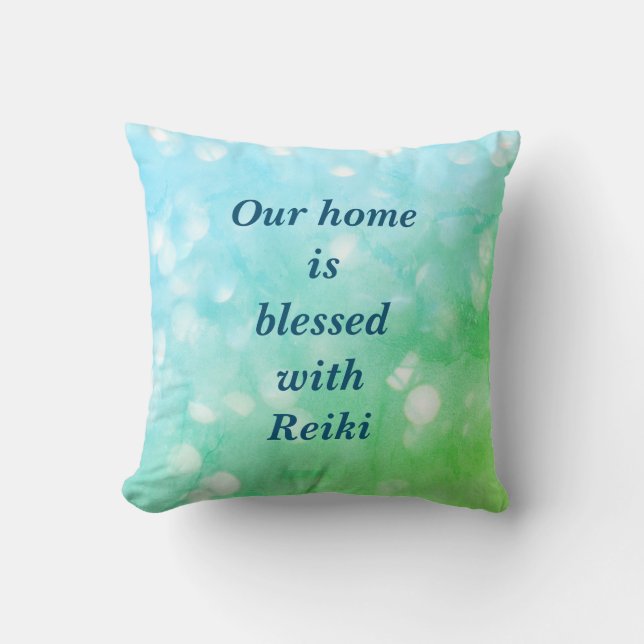 Reiki groen blauw ontwerp kussen (Voorkant)
