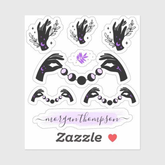 Reiki Handands & Moon Phases Persoonlijke naam Log Sticker (Vel)