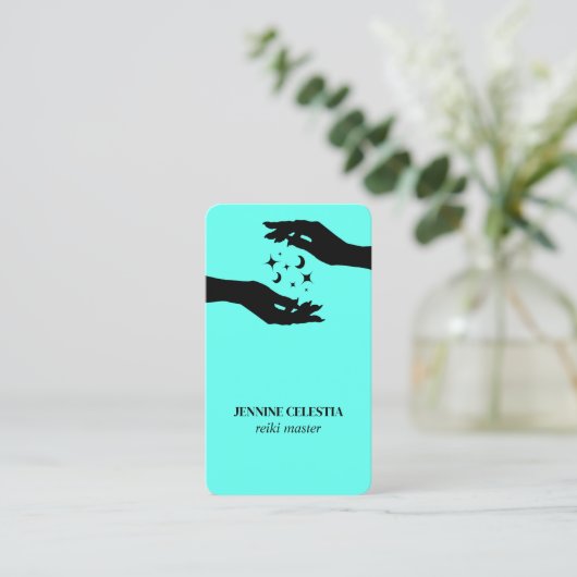 Reiki Hands Turquoise Spirituele Healer Visitekaartje (Staand voorkant)