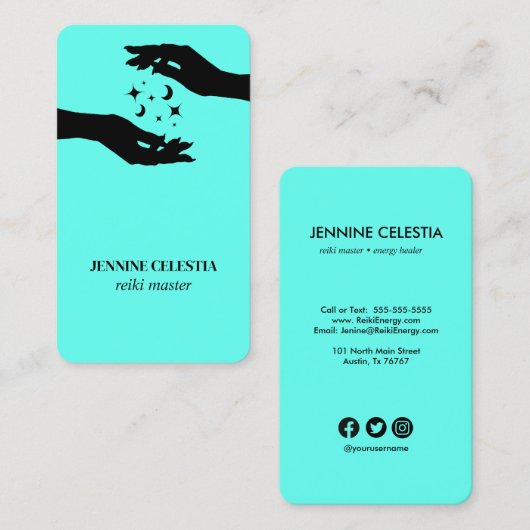 Reiki Hands Turquoise Spirituele Healer Visitekaartje (Voorkant / Achterkant)