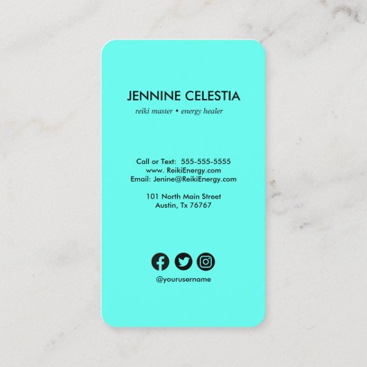 Reiki Hands Turquoise Spirituele Healer Visitekaartje (Achterkant)