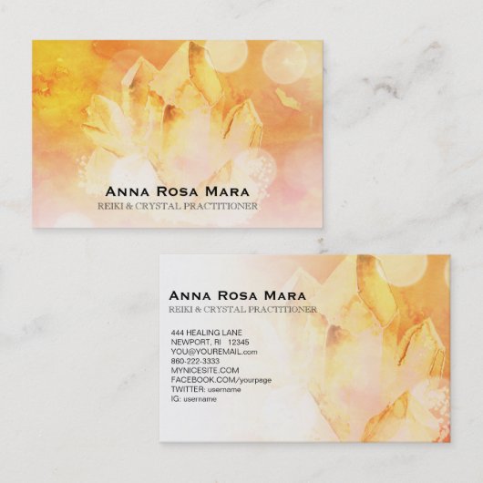 ~ Reiki Healer Yoga Massage Citrine Crystal Visitekaartje (Voorkant / Achterkant)
