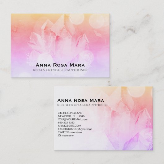 ~ Reiki Healer Yoga Massage Pastel Crystal Visitekaartje (Voorkant / Achterkant)