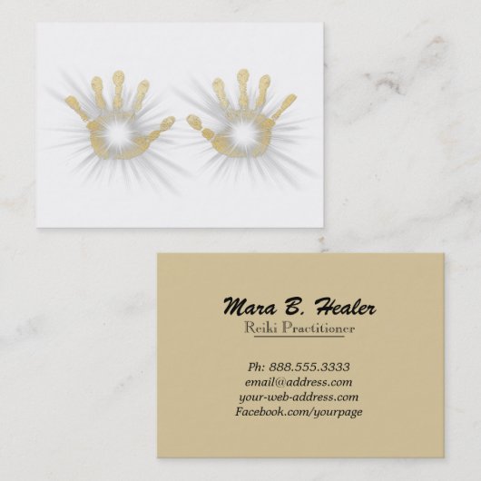 *~* Reiki Healing Energy Gold Foil Hands Visitekaartje (Voorkant / Achterkant)