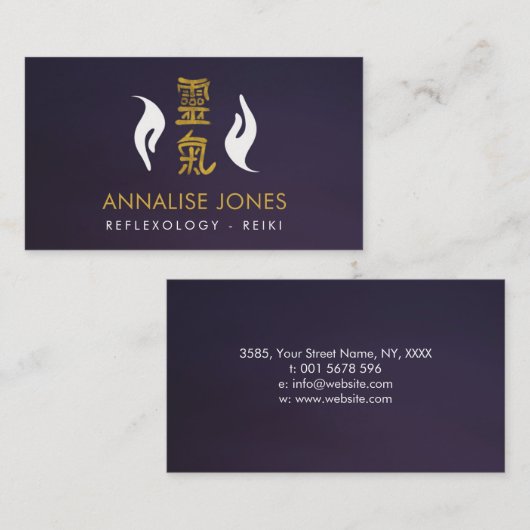 Reiki Healing Hands en Gold Symbols Visitekaartje (Voorkant / Achterkant)