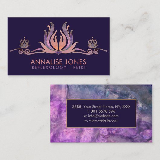 Reiki Healing Hands Lotus Fluorite Visitekaartje (Voorkant / Achterkant)