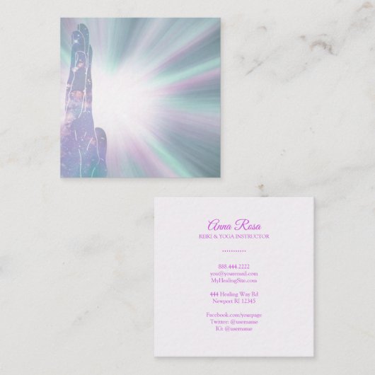 ~ Reiki Healing Hands Rays Light Worker Massage Vierkante Visitekaartje (Voorkant / Achterkant)