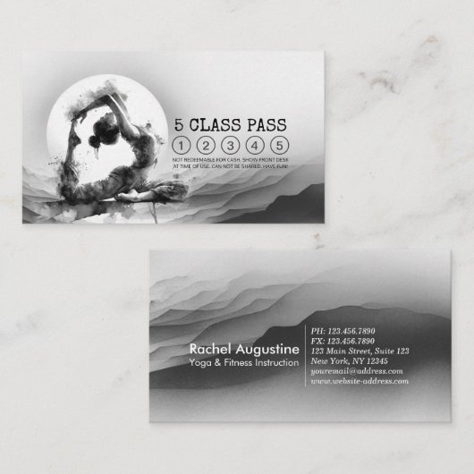 Reiki Instructor Yoga Pose Zwart Wit Class Pass Klantenkaartje (Voorkant / Achterkant)