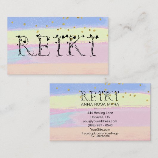 ** REIKI Ivy Typography Glitter Pastelstrepen Visitekaartje (Voorkant / Achterkant)