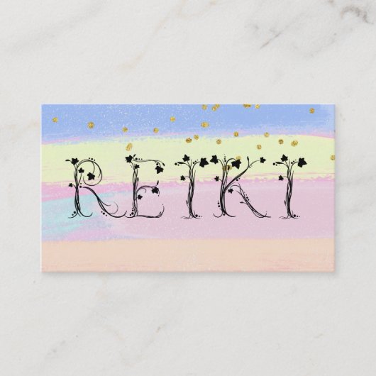 ** REIKI Ivy Typography Glitter Pastelstrepen Visitekaartje (Voorkant)