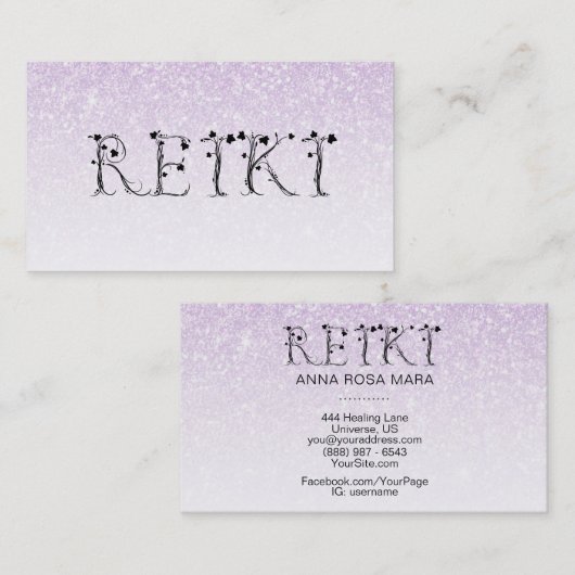 *~* REIKI Ivy Typography Lavender Glitter Visitekaartje (Voorkant / Achterkant)