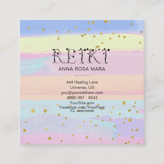 ** REIKI Ivy Typography Pastel Stripes Glitter Vierkante Visitekaartje (Achterkant)
