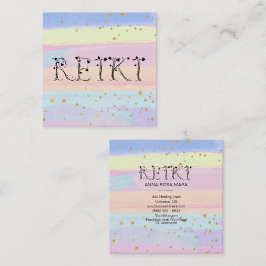 ** REIKI Ivy Typography Pastel Stripes Glitter Vierkante Visitekaartje (Voorkant / Achterkant)