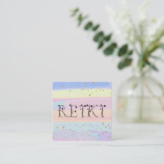 ** REIKI Ivy Typography Pastel Stripes Glitter Vierkante Visitekaartje (Staand voorkant)