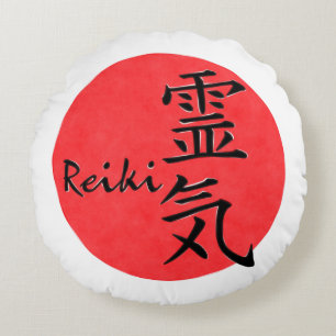 Reiki-kalligrafie en Word 1 Rond Kussen