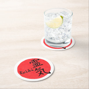 Reiki-kalligrafie en Word 1 Ronde Kartonnen Onderzetter