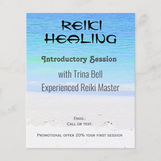 Reiki kalme strandgezondheid en welzijn A5 flyer (Voorkant)