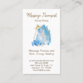 *~* Reiki Massage Abstracte Blue Waterverf Gold Visitekaartje (Achterkant)