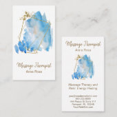 *~* Reiki Massage Abstracte Blue Waterverf Gold Visitekaartje (Voorkant / Achterkant)