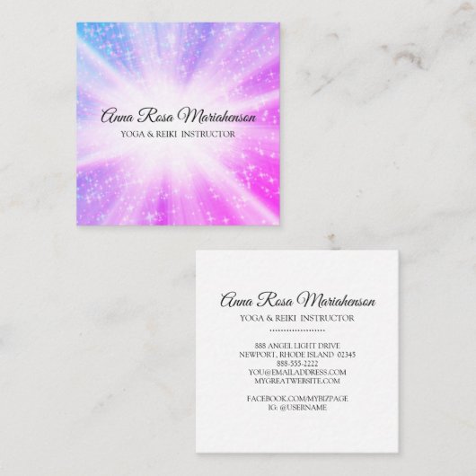 *~* Reiki Massage Energy Healing Sparkle Rays Vierkante Visitekaartje (Voorkant / Achterkant)