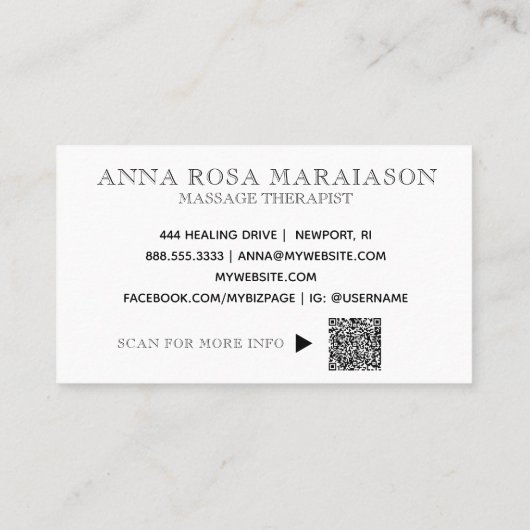 *~*. Reiki Massage Therapist Massage Therapy QR Visitekaartje (Achterkant)