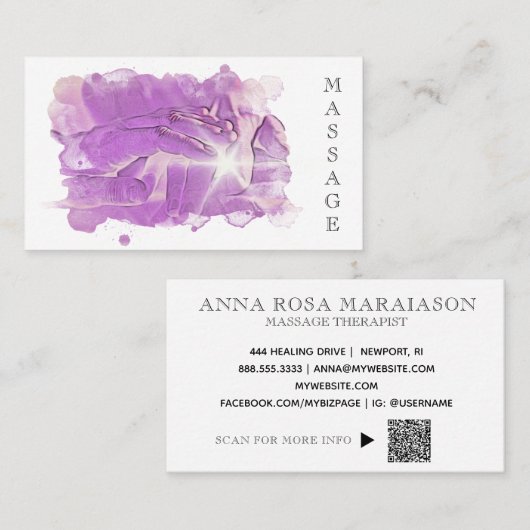 *~*. Reiki Massage Therapist Massage Therapy QR Visitekaartje (Voorkant / Achterkant)