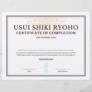 Reiki Master Certificaat van Voltooiing (SHINPIDEN