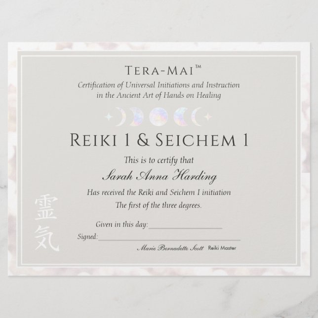 Reiki Master Certificate of Completion Award (Voorkant)