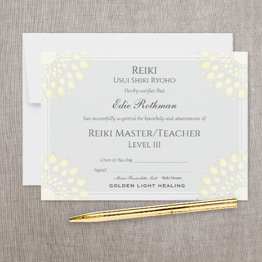 Reiki Master Lotus Certificate of Completion Award Kaart