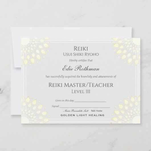 Reiki Master Lotus Certificate of Completion Award Kaart (Voorkant)