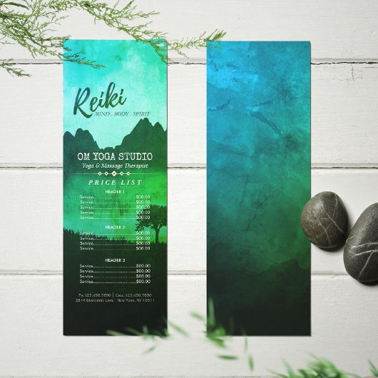 Reiki Master Yoga Mediation instructor Prijslijst Reclamekaart