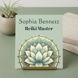 Reiki Meester Teal Groene Lotus Mandala Kunst Welz Vierkante Visitekaartje