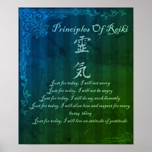 Reiki principes alleen voor vandaag en symbool gro poster (Voorkant)