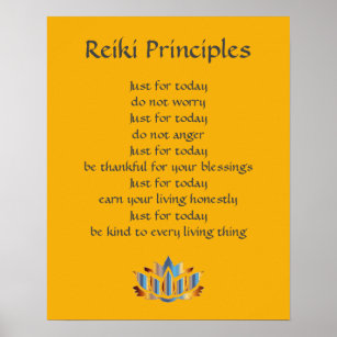 Reiki Principes Geel/Mustard/Gold Lotus Poster
