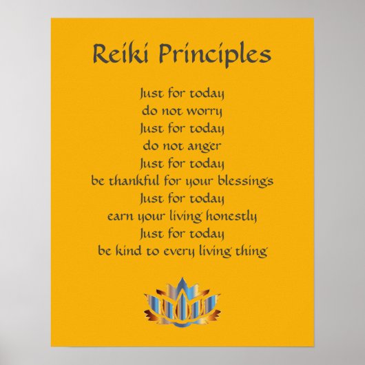 Reiki Principes Geel/Mustard/Gold Lotus Poster (Voorkant)