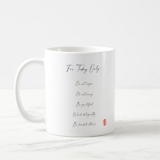 Reiki principes, voorschriften koffiemok (Links)