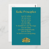 Reiki Principles Blauwgroen/Gold Lotus Briefkaart (Voorkant / Achterkant)